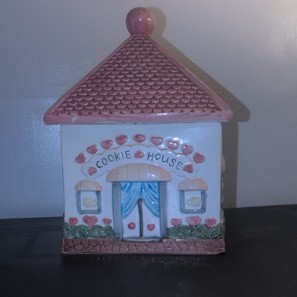 Cookie House Ceramic Cookie Jar - Pink and White